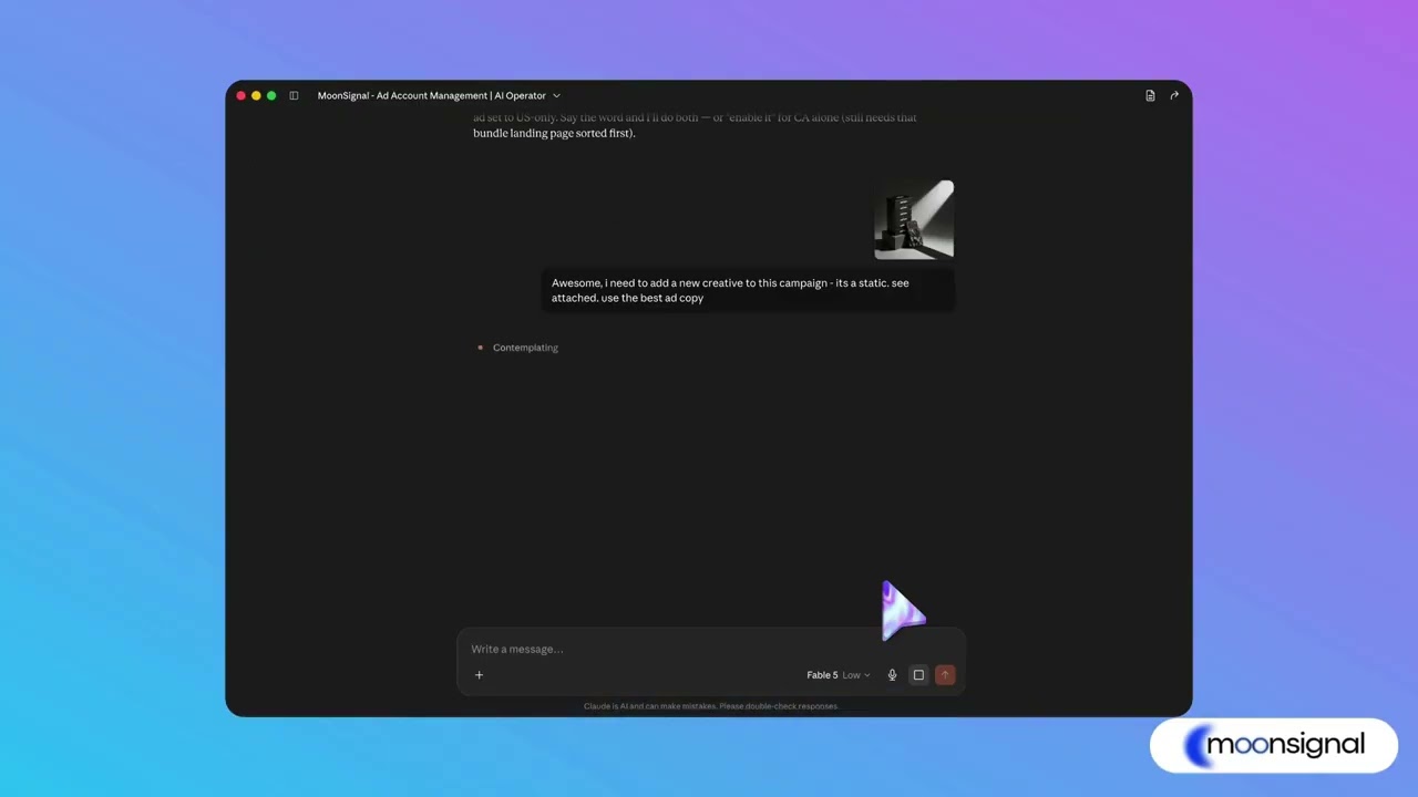 MoonSignal AI ad operator working inside Claude